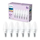 Mehrfachpackung 6x Philips Glühbirne LED E14 Kerze Matt 5W 470lm - 827 