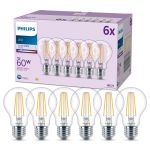 Lot 6x Philips Ampoule LED E27 Poire Filament Claire 7W 850lm - 840 